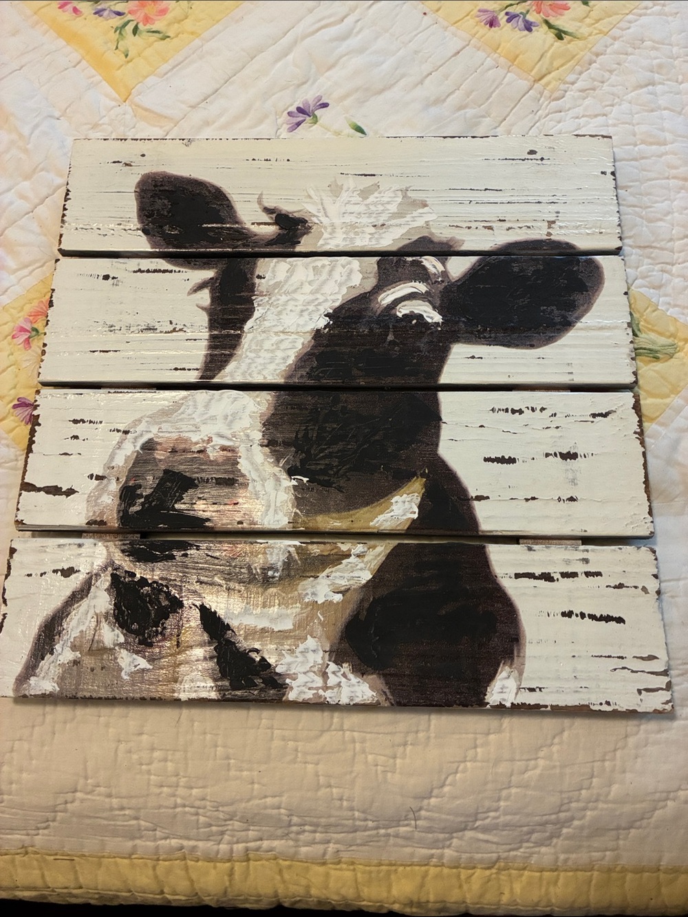 Rustic Cow Wall Art Panel in White and Brown - Unbranded